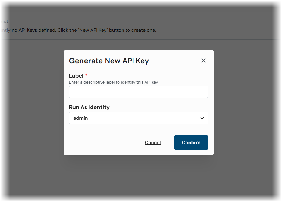 The Generate New API Key window.